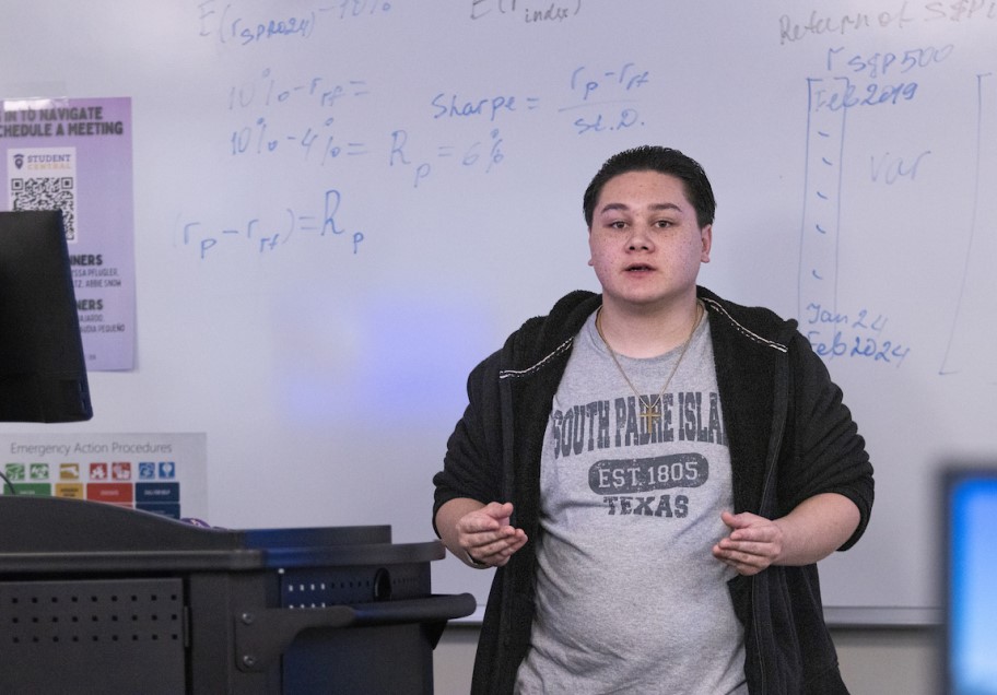 Computer Science student presenting in a class