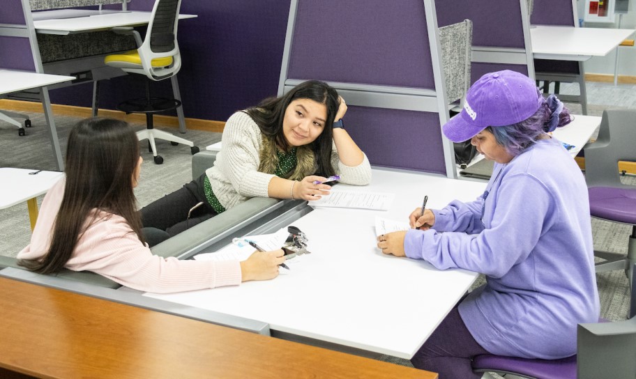 Concordia Texas students collaborating on English course work