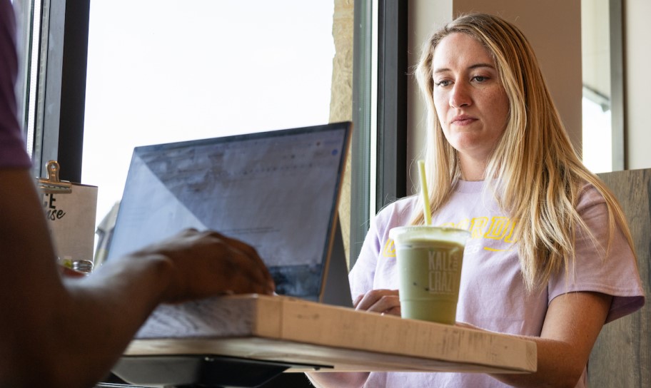 Concordia Texas student studying at the student cafe